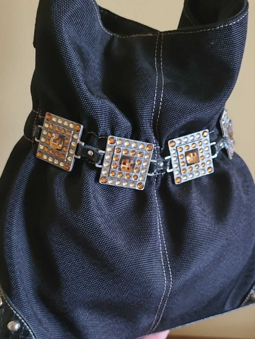 Kathy Van Zeeland Black Studded Square-Accent Shoulder Bag - Picture 8 of 8